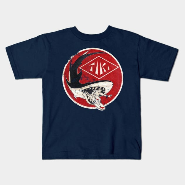 Tiki Surfboard Kids T-Shirt by retrorockit